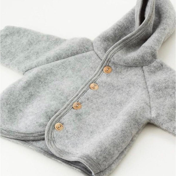 Engel Natur Grey Melange Wool Hooded Jacket